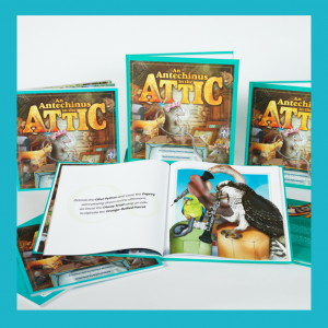 An Antechinus in the Attic A-Z of endangered, rare & iconic Australian wildlife, written by Viarnne Mischon, illustrations by Myke Mollard, foreword by Dr Jane Goodall – E-BOOK Interactive flipbook edition, with fact sheets on all species and bonus features. 220 pages  Includes separate teacher’s guide ideal for primary schools and home schooling.